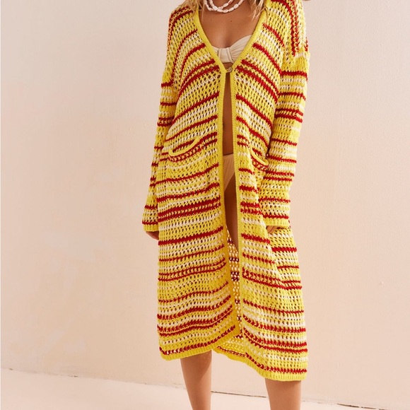 Free People Other - Free People Yellow and Red Striped Knit Coverup
